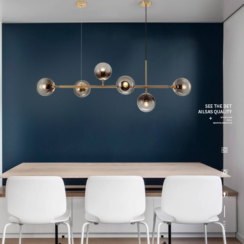Metal Linear Design Island Lighting Fixture Modern Minimalist Glass Bubble Shade Hanging Light for Kitchen Dining Room