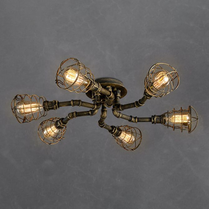 Industrial Flush Mount Light Fixture Multi-Head Ceiling Mounted Lamp with Metal Shade