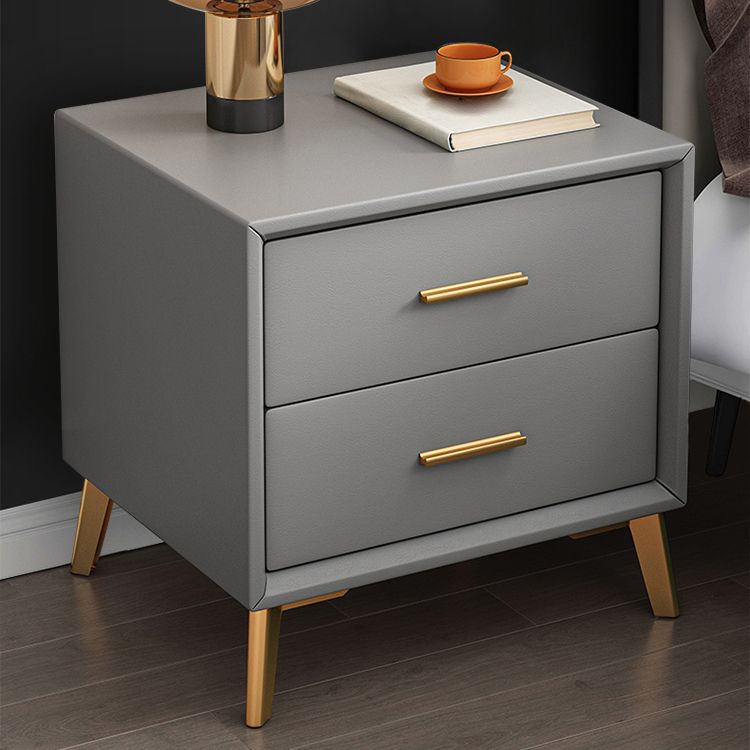 2-Drawer Accent Night Table 19" Tall Nightstand with Iron Legs