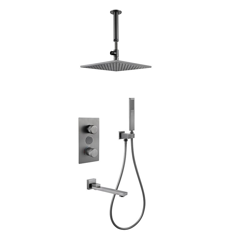 Copper Shower Set Rain Shower Head Square Ceiling-Mounted Shower System with Handshower