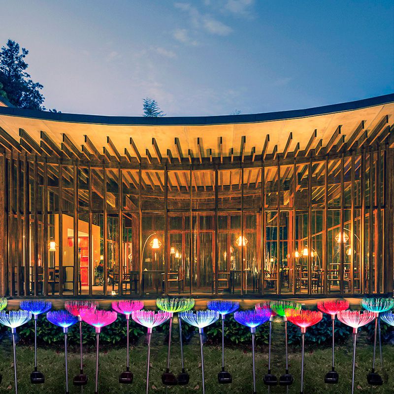 5 Pcs Jellyfish Courtyard LED Lawn Lighting Stainless-Steel Artistic Solar Stake Light in Black