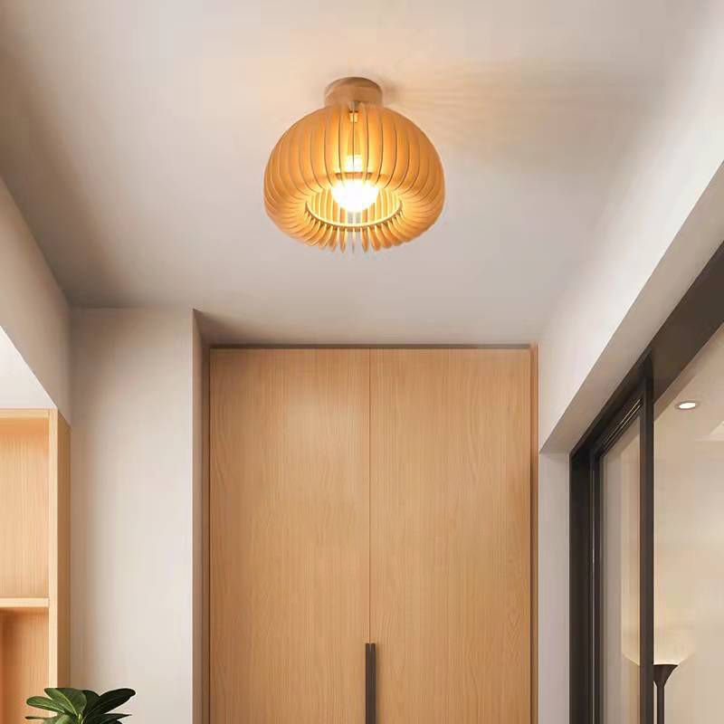 Modern Concise Flush Mount Wooden Pumpkin Ceiling Fixture for Interior Spaces
