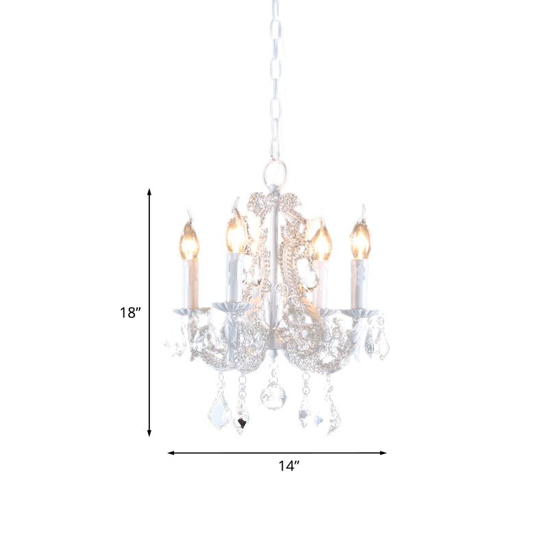 Crystal Coated Candlestick Chandelier Rustic 4-Head Restaurant Pendant Ceiling Light in White