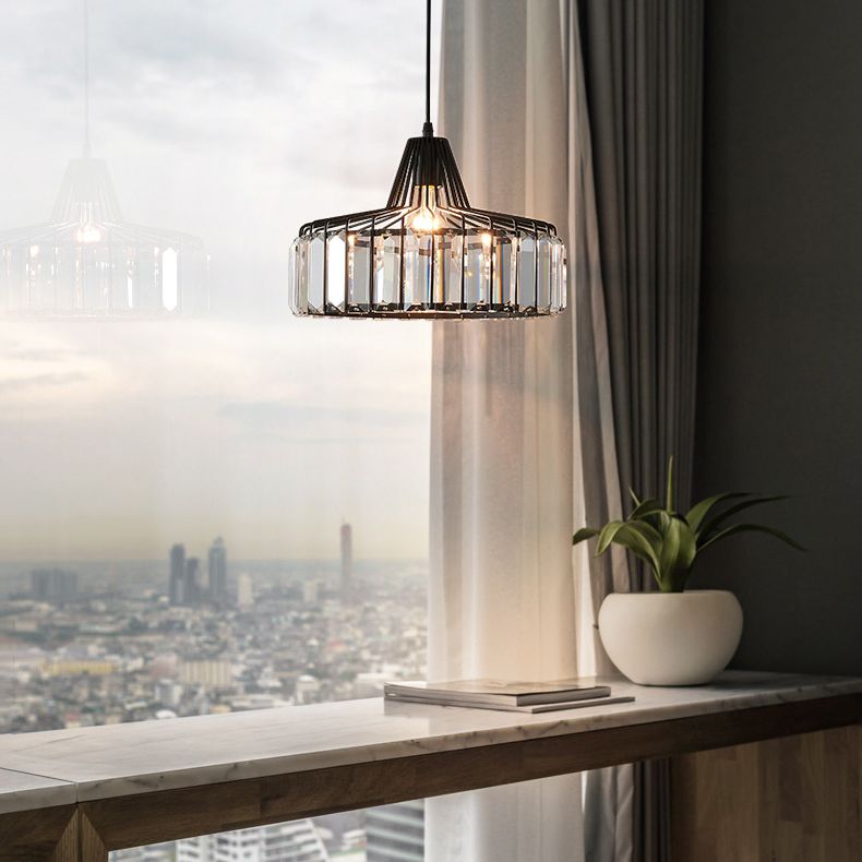 1-Licht-Trommelkristall-Anhänger-Lampe zeitgemäße Einfachheit Beleuchtung für Schlafzimmer Esszimmer