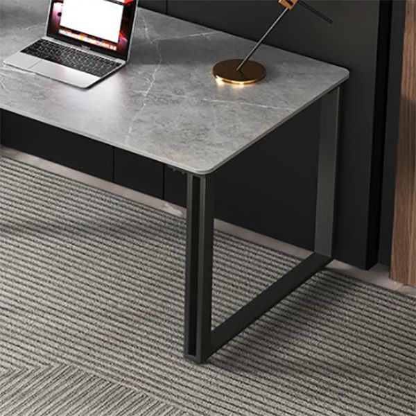 Sled Rectangular Office Desk White and Grey Writing Desk for Office