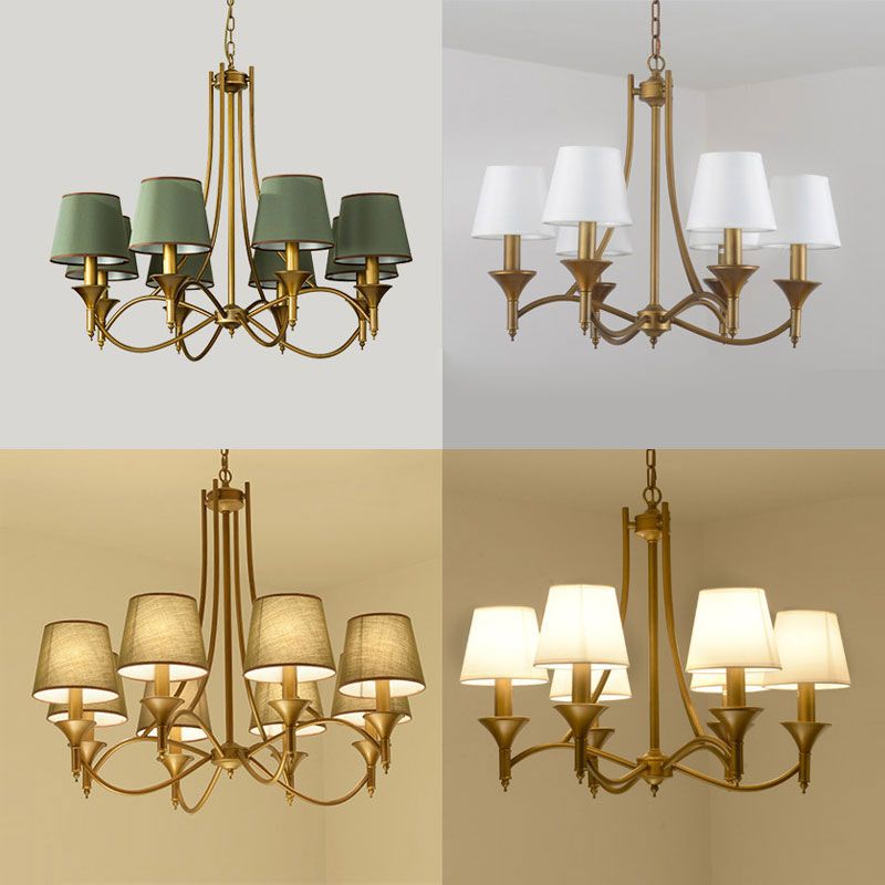 Minimalism Candlestick Chandelier Light Metallic Pendant Light Fixture with Tapered Fabric Shade