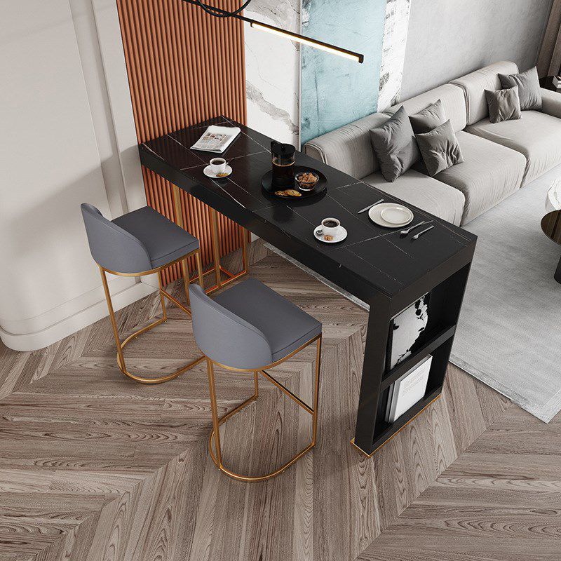 Glam Sintered Stone 1/2/3 Pieces Bar Table Set Rectangle Bar Table with Metal Legs