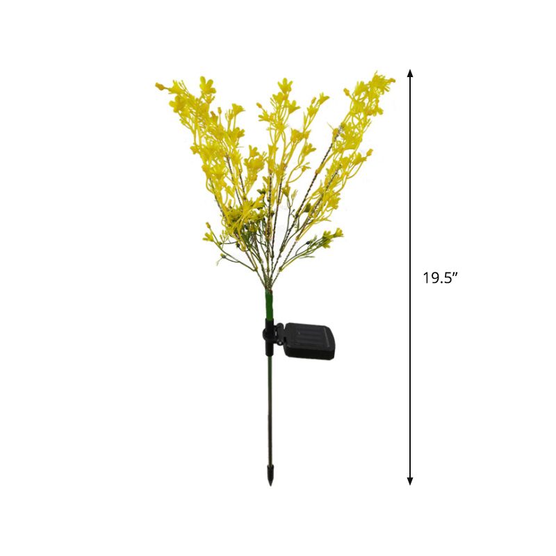 LED Patio Solar Path Lamp Decorative Yellow Ground Light with Cole Flower Fabric Shade, 2 Packs