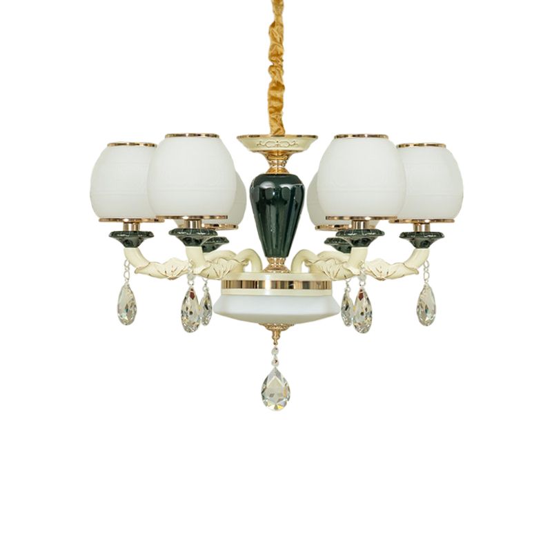 6 hoofden plafond kroonluchter traditionele woonkamer hangselverlichting met bal witte glazen schaduw