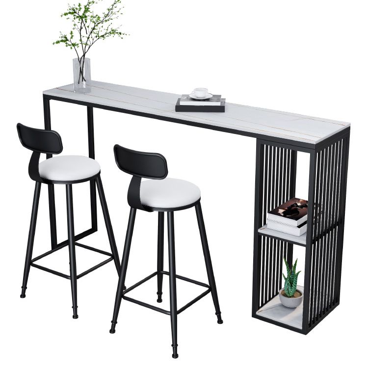 Modern 1/3 Pieces Bar Table Set Rectangle Stone Table with High Stools
