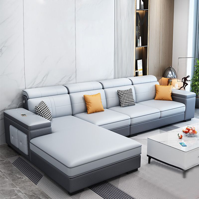 4-seat Mid Century Modern Sofa & Chaise Sewn Pillow Back Sofa