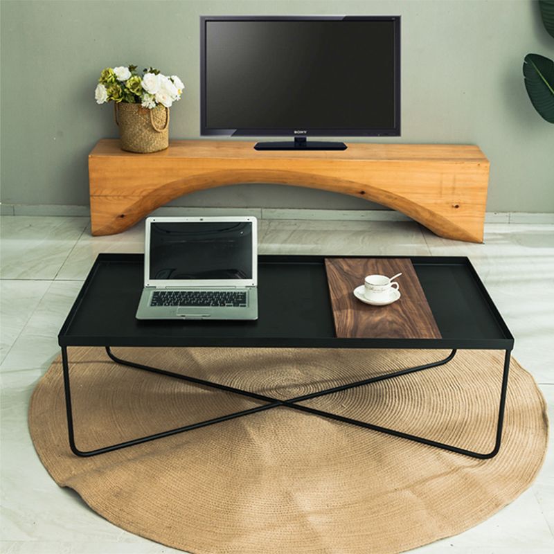 Mid-Century Modern Cocktail Table Cross Legs Metal Single Coffee Table