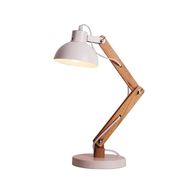 Domed Study Room Reading Light Loft Style Metal 1 Light Black/White Adjustable Desk Lamp with Wood Arm
