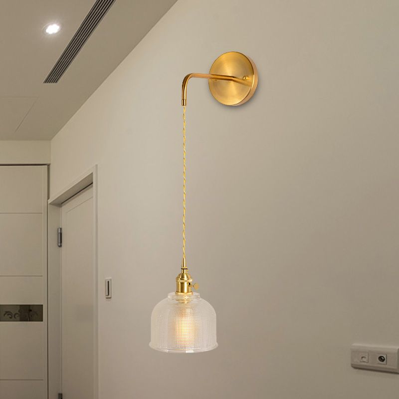 1 Light Wall Mount Lighting Traditional Dome/Cone Clear Prismatic Glass LED Sconce Light Fixture in Gold