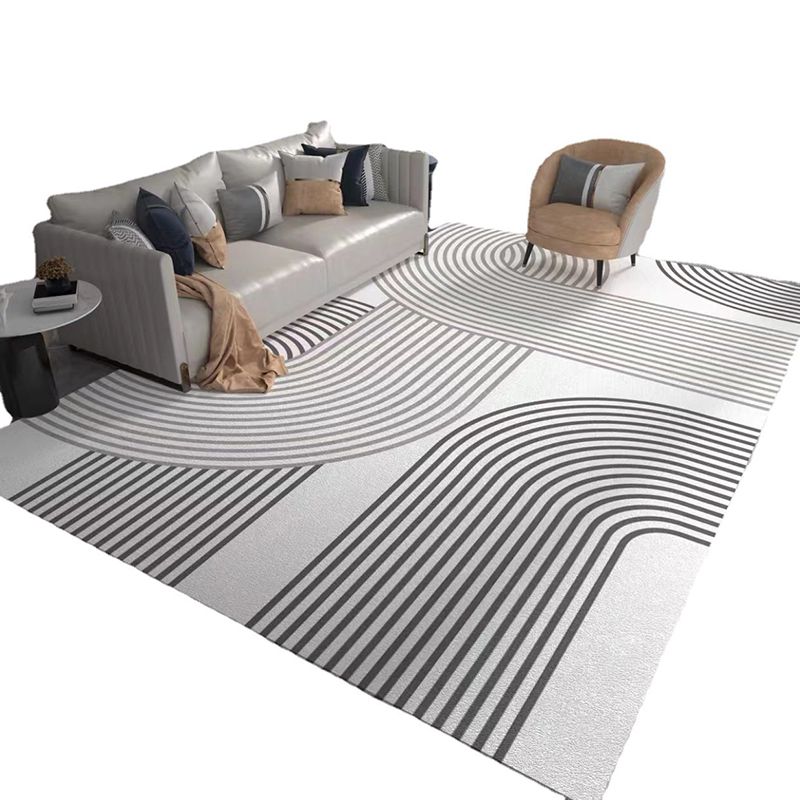 Light Grey Modern Rug Polyester Line Rug Washable Rug for Home Decor
