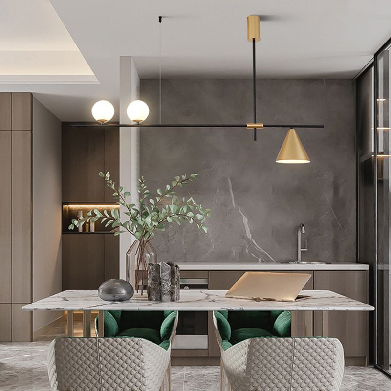 Metal Modern Ceiling Light Geometric Shape Island Light with Glass Shade for Living Room