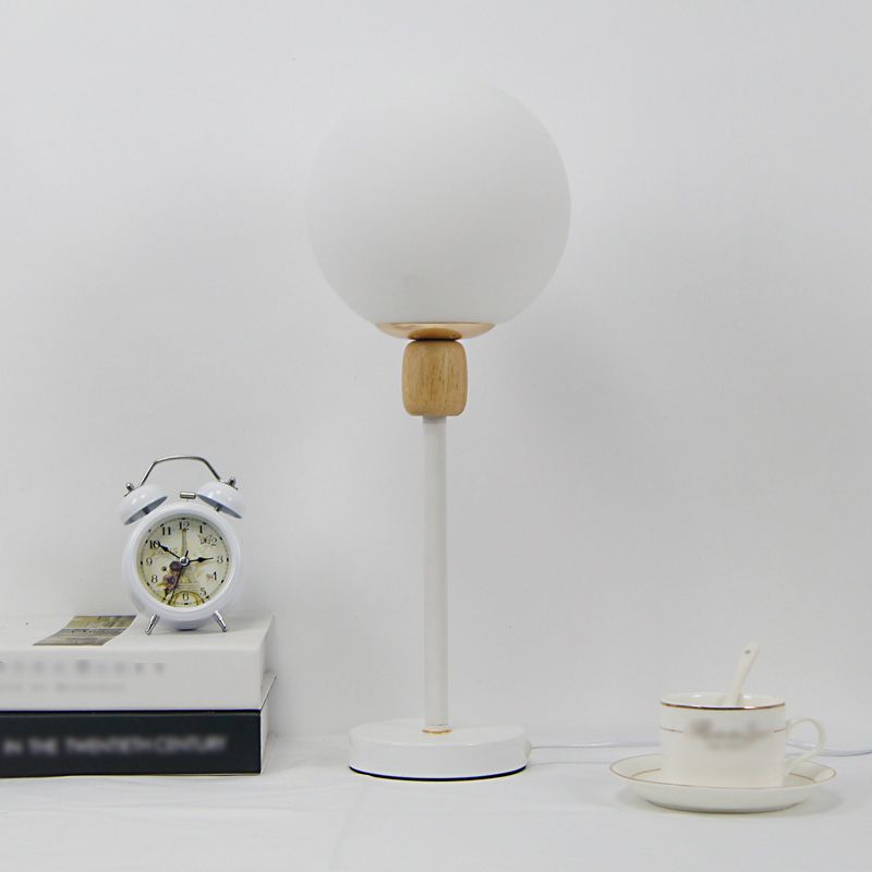 Modern Style Spherical Night Table Lamp White Glass 1-Light Table Light