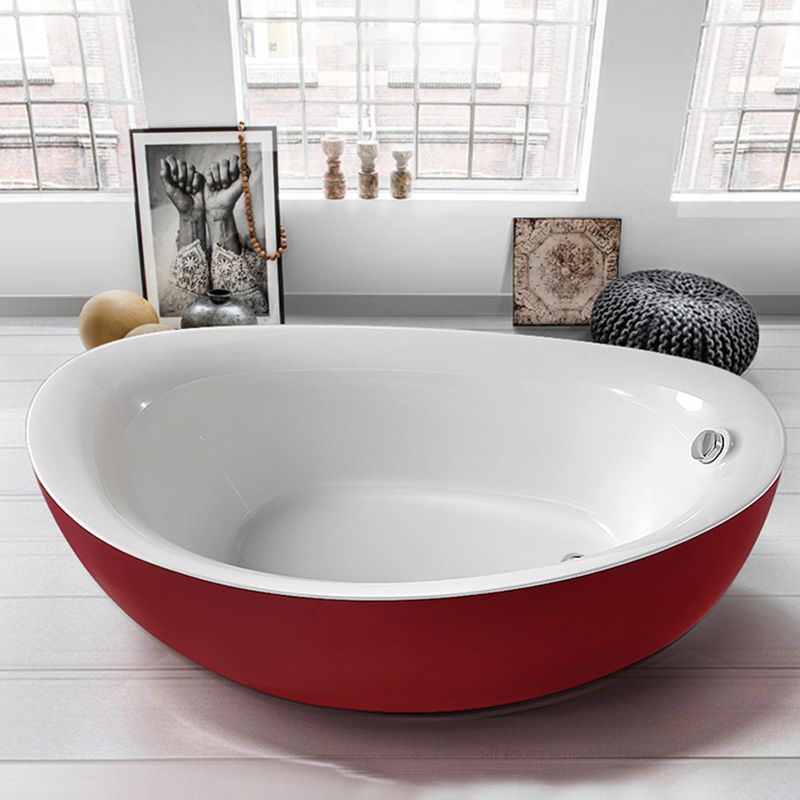 Modern White Ellipse Acrylic Bathtub Freestand Soaking Bathtub with Drain Bath Tub