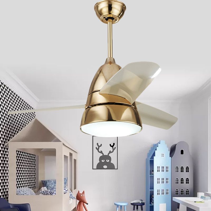 26" W Gold/Silver Ring Ceiling Fan Lighting Simplicity 1 Bulb LED Metal Semi Flush Mount for Bedroom, 3 Blades