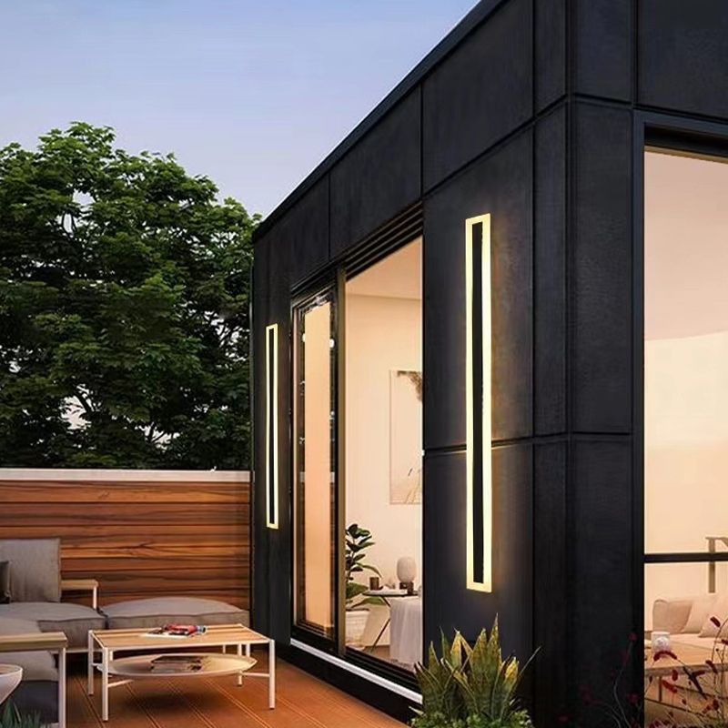 Linear Outside Wall Light Fixture Modern Metal 1 Light in Black Finish