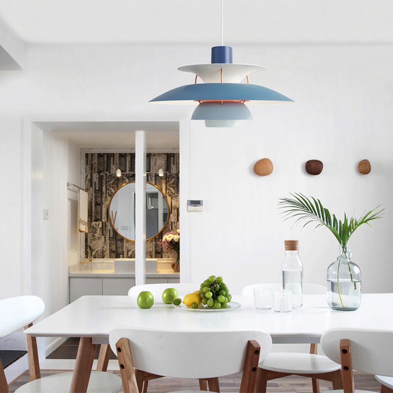 Multilayer Pendant Light Fixture Macaron Aluminum 1-Light Living Room Hanging Light