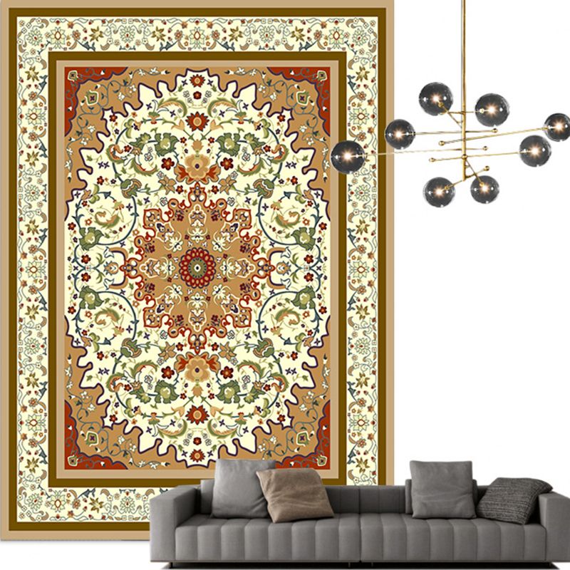 Traditional Multi Color Moroccan Rug Polypropylene Flower Carpet Anti-Slip Backing Pet Friendly Stain Resistant Rug for Living Room