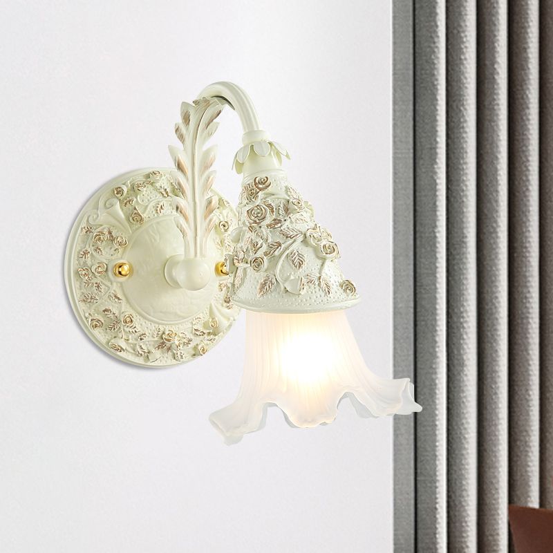 Ruffled Bath Vanity Wall Sconce Antique Frosted Glass 1/2/3-Bulb White Wall Mount Light Fixture
