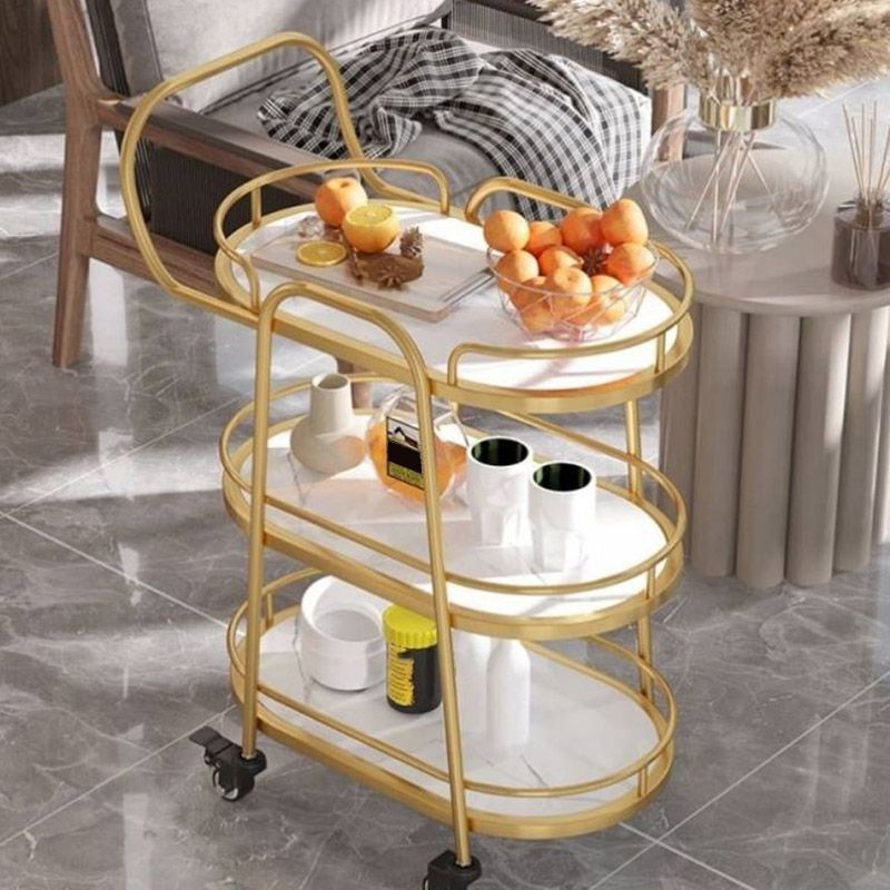 Rolling Modern Prep Table Home Dining Marble Kitchen Trolley