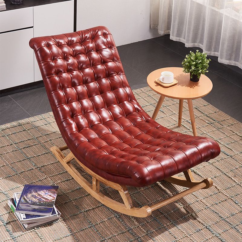 Modern Rocker Faux Leather Tufted Cushions Seat Belt Rocking Accent Chair