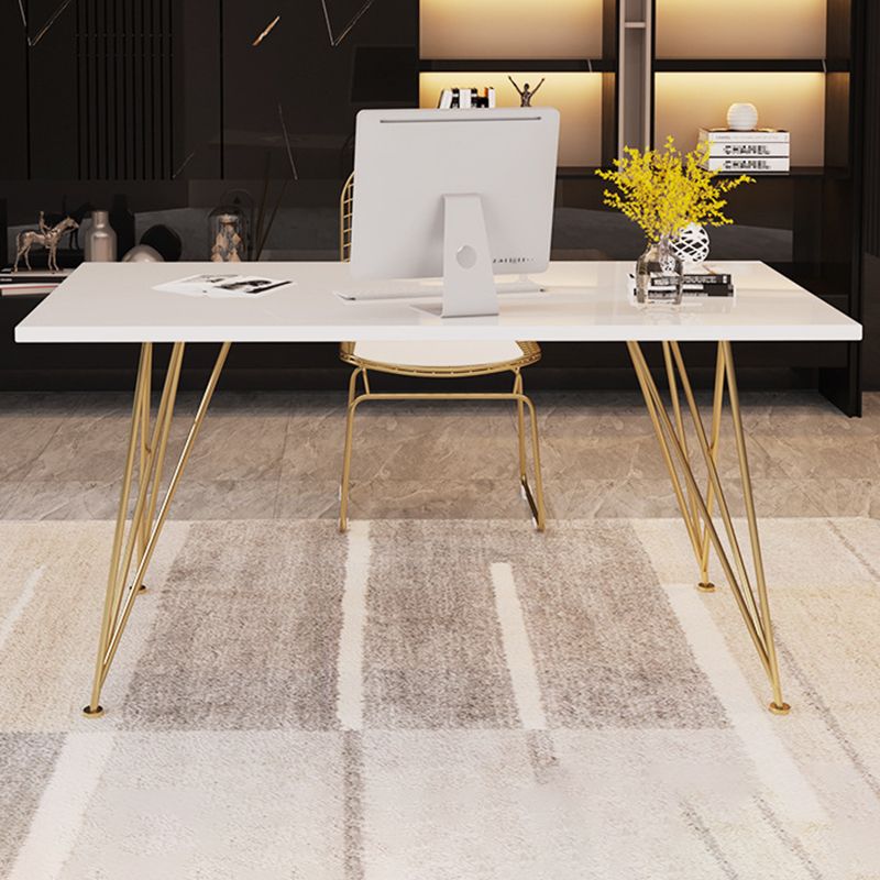 Rectangular Glam Writing Desk White Wooden Writing Desk with Metal Legs