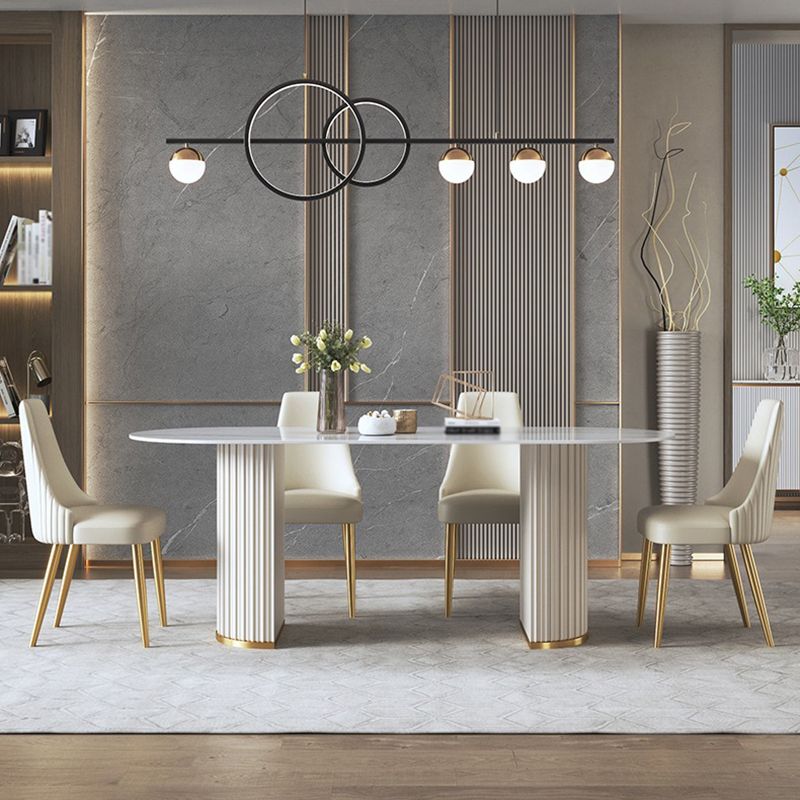 Glam Sintered Stone White Dining Table Oval Standard Dining Table for Kitchen