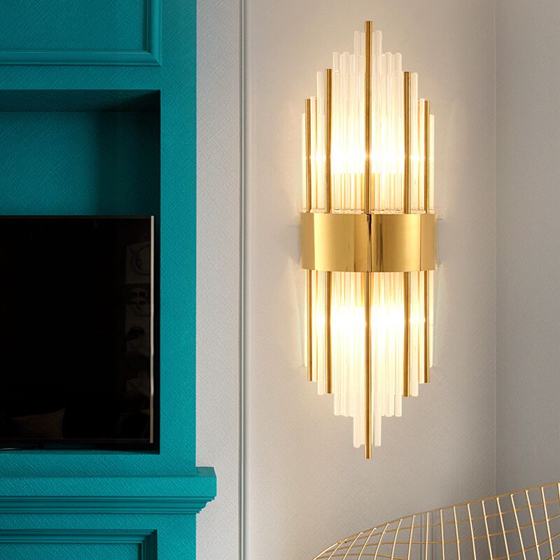 Unique Shade Crystal Wall Sconce Modern Style 2-Lights Wall Mount Light Fixture in Gold