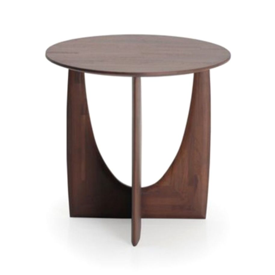 Round Solid Wood Table with Abstract Base Design Nordic Style Side Table