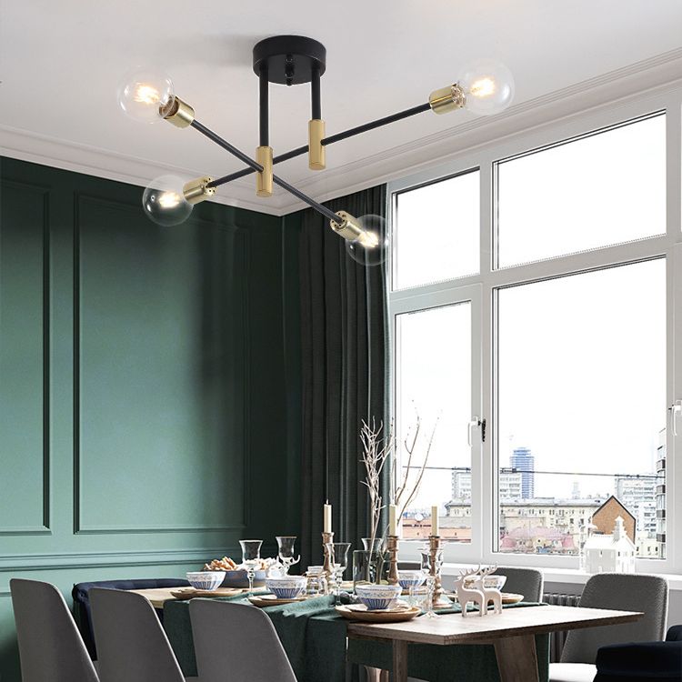 Sputnik Metal Semi Flush Ceiling Lights Modern Living Room Semi Flush Mount Light Fixture