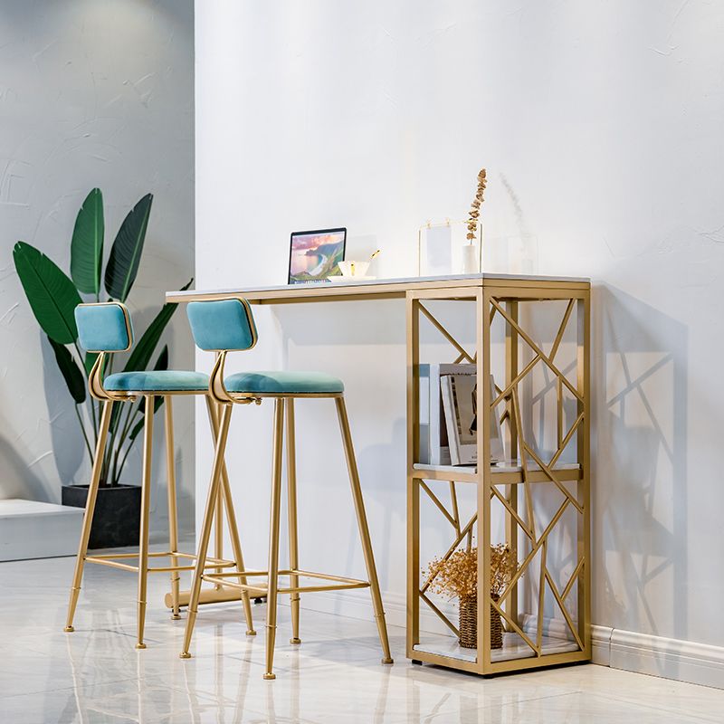 Modern Stone Double Pedestal Cocktail Bar Table Rectangle Storage Bistro Bar Desk