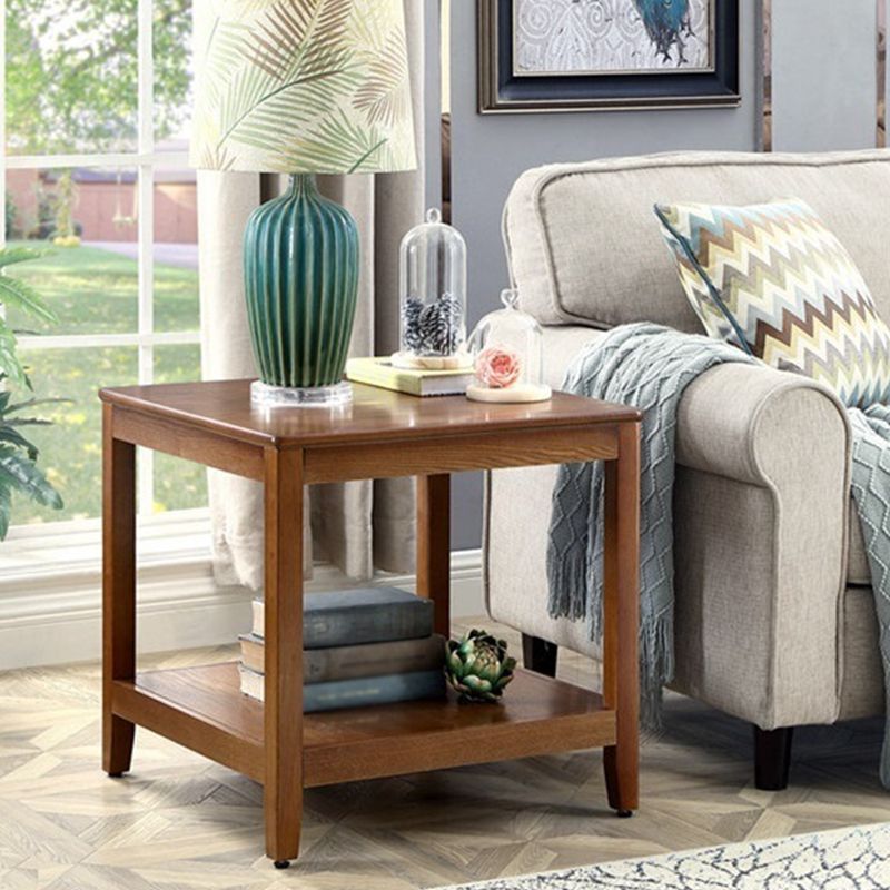 Walnut Square Accent Side Table 21.65"/23.62" H Wood 4 Legs Side End Table