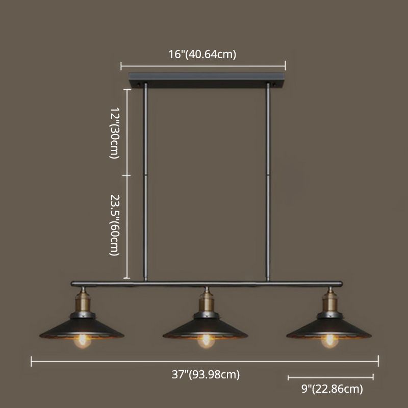 3 Lights Metal Island Pendant Lighting Industrial Black Cone Shade Island Lamps for Restaurant