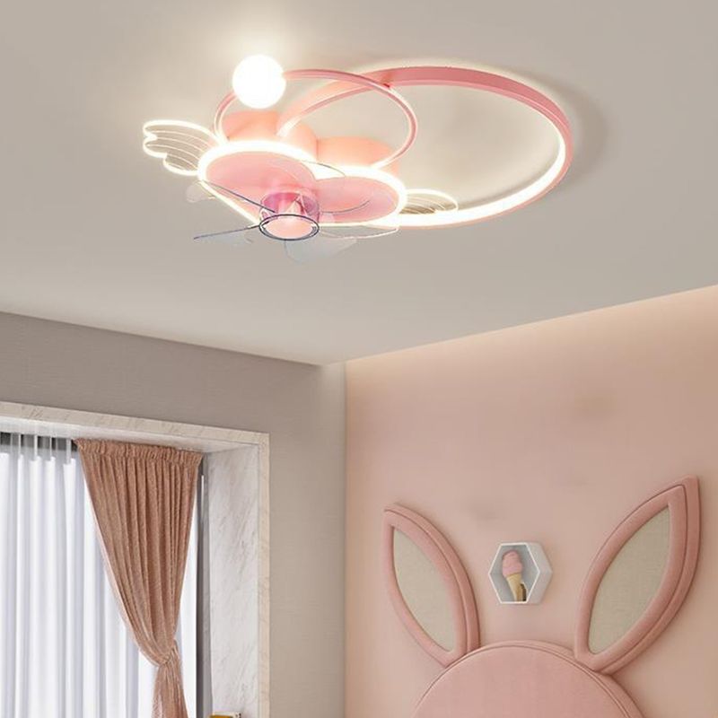 Polish Finish LED Ceiling Fan 7-Blade Children Fan with Light for Home