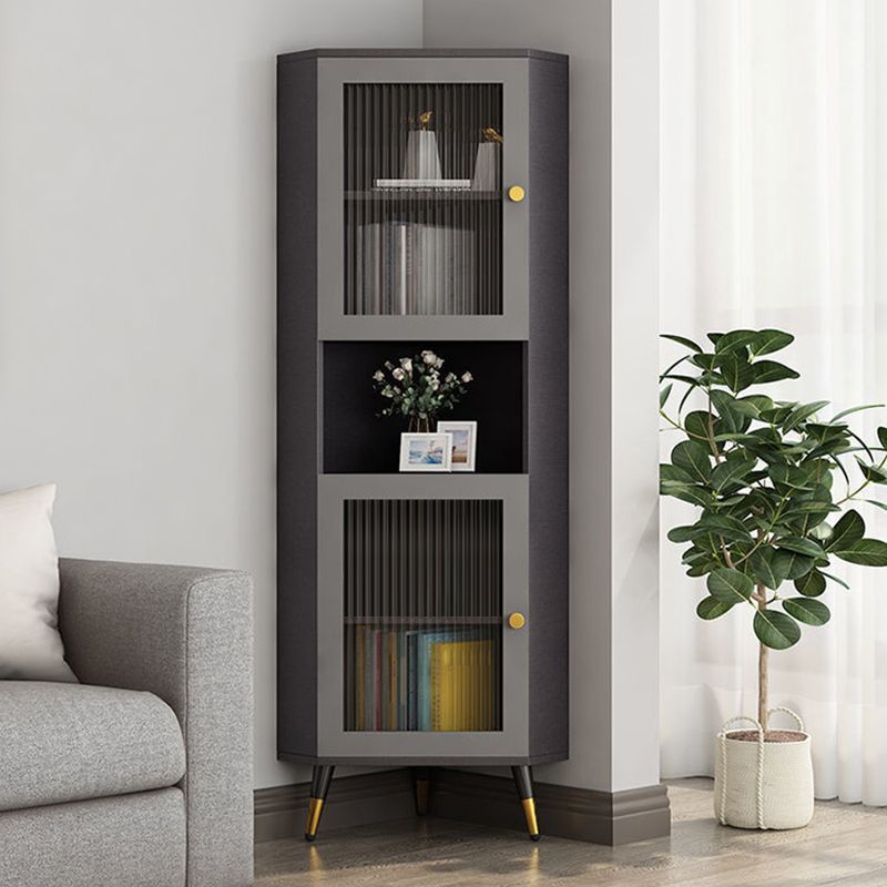 Corner Wood Accent Cabinet with 2 Doors in White/Grey Cabinet