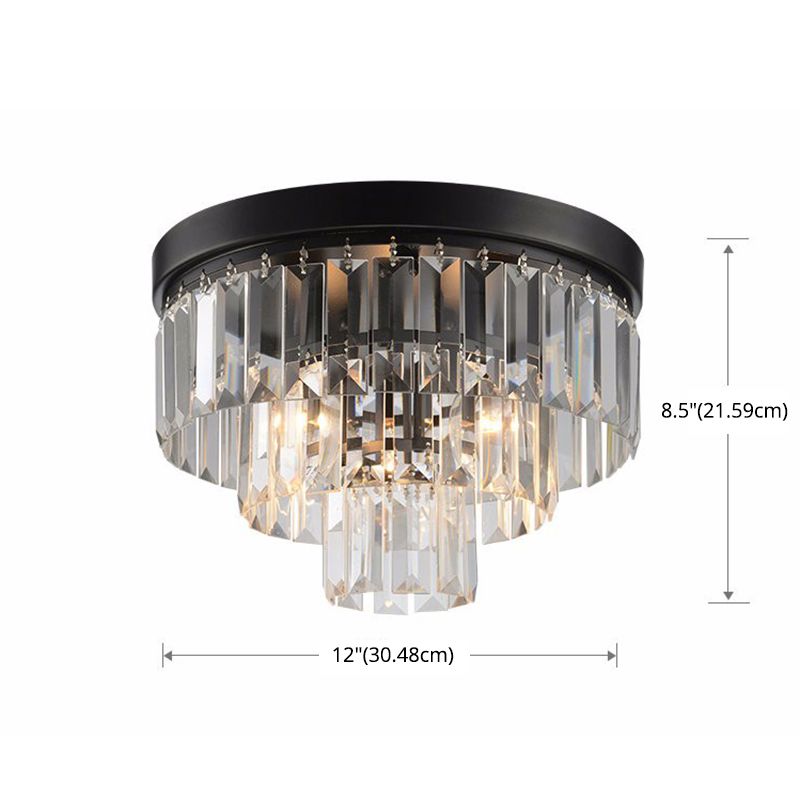 Ronde Flush Mount Licht Modern Minimalist 3-Tier Prismatic Crystal Slaapkamer Plafond Flush Mount