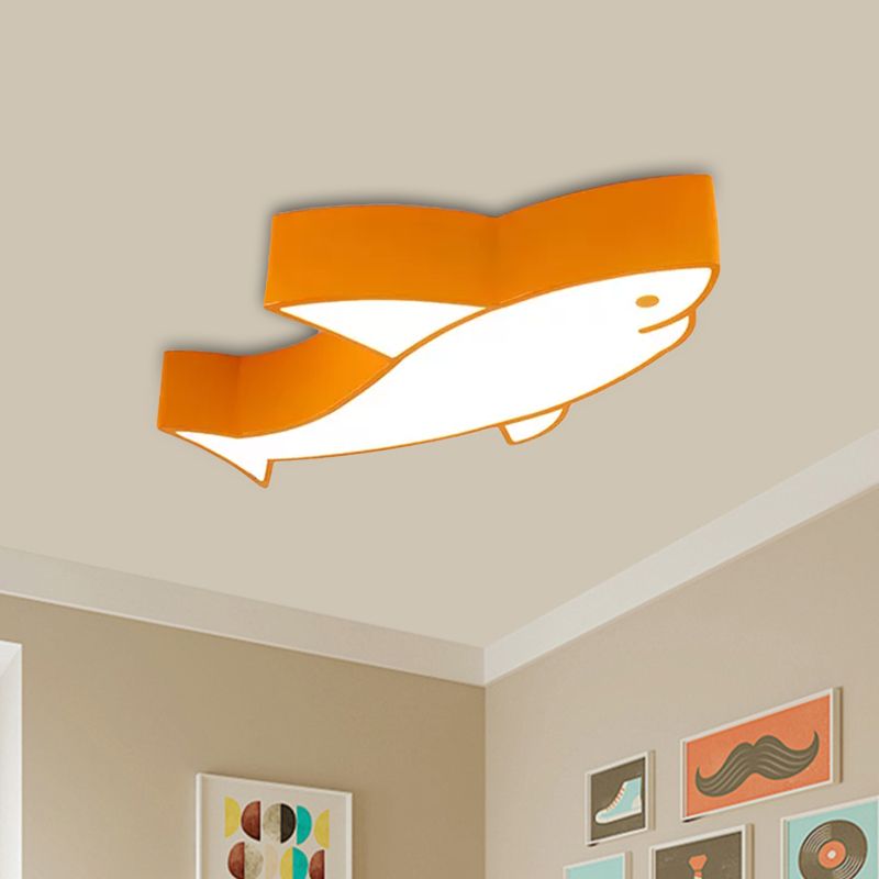 Children LED Light Fixture with Acrylic Shade Red/Yellow/Blue Shark Flush Mount Recessed Lighting