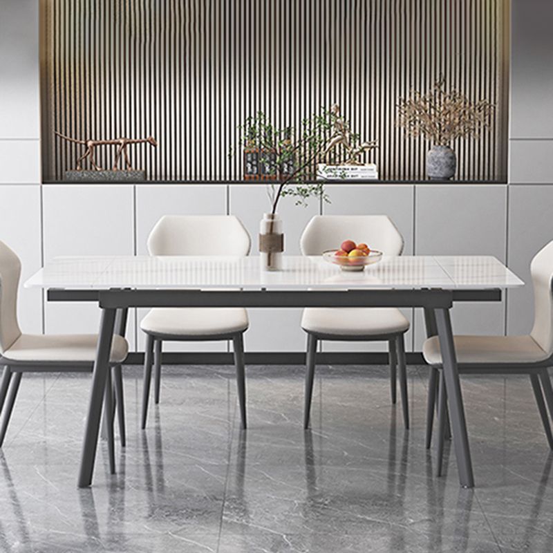 Modern White Rectangular Stone Dining Table with 4 Steel Foot