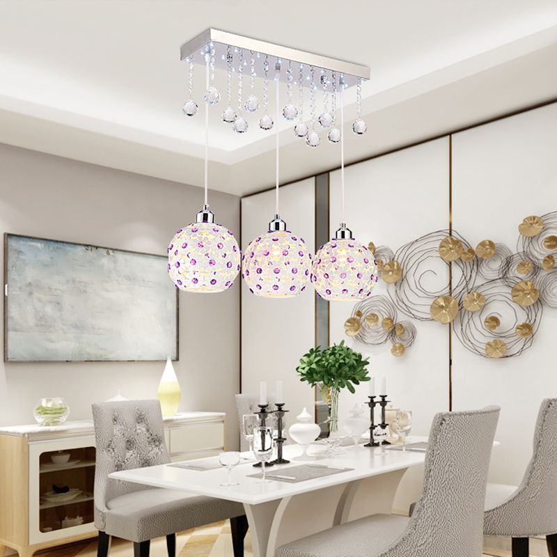 Global Shade Dining Room Hanging Lamp Crystal 3-Light moderne hanglamp
