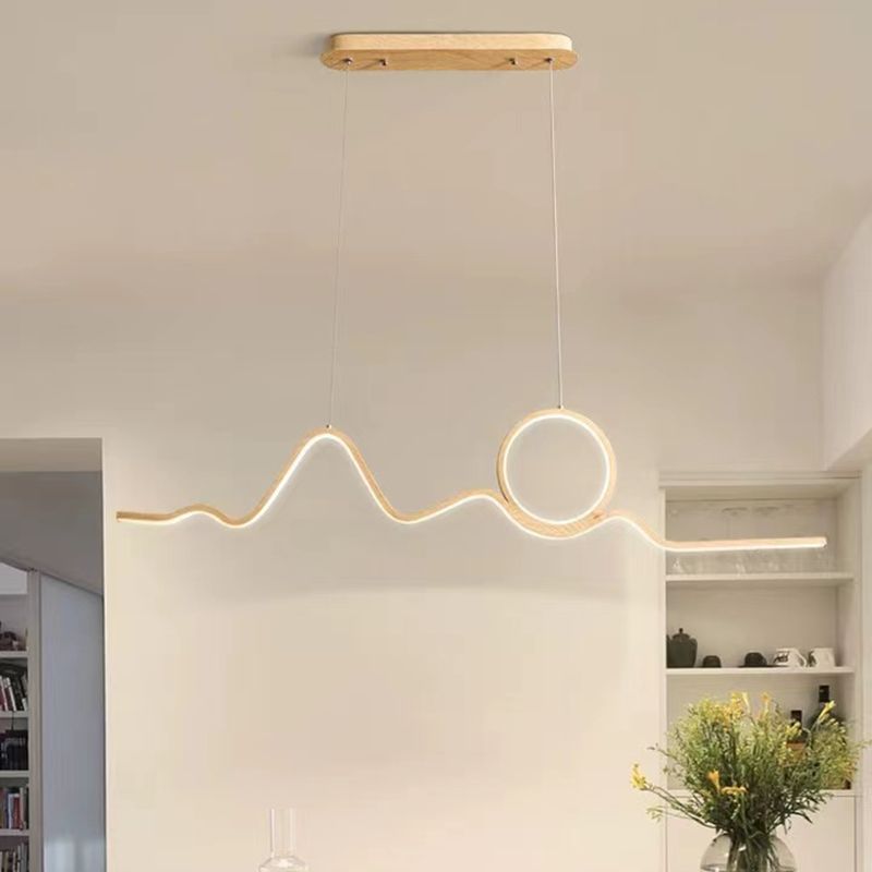 2-Light Beige Island Lighting Modern Wooden LED Ceiling Light for Bedroom