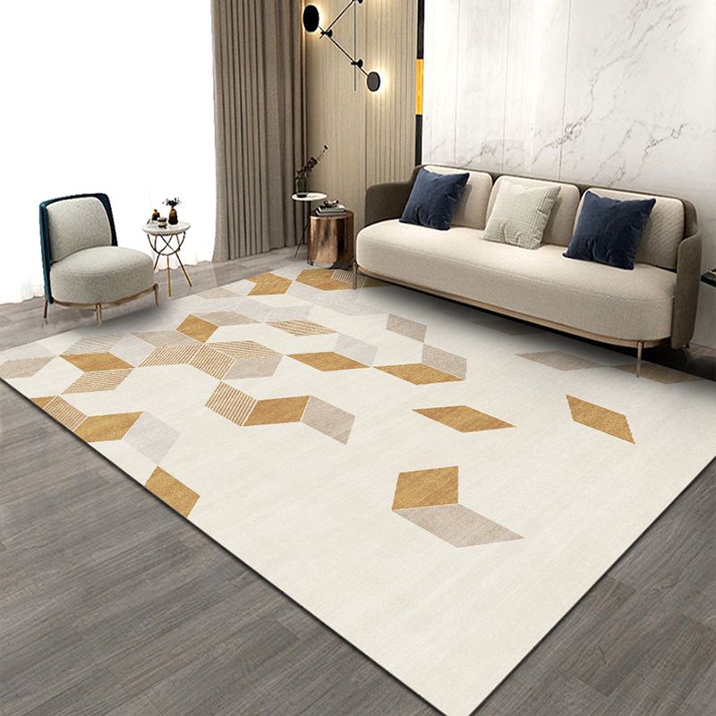 Simplicity Diamond Rug Beige Polyester Area Rug Stain Resistant Rug for Bedroom