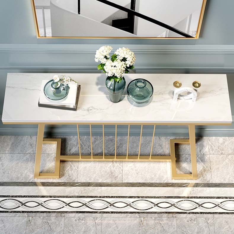 Glam Iron Console Sofa Table Rectangle Marble End Table for Hall