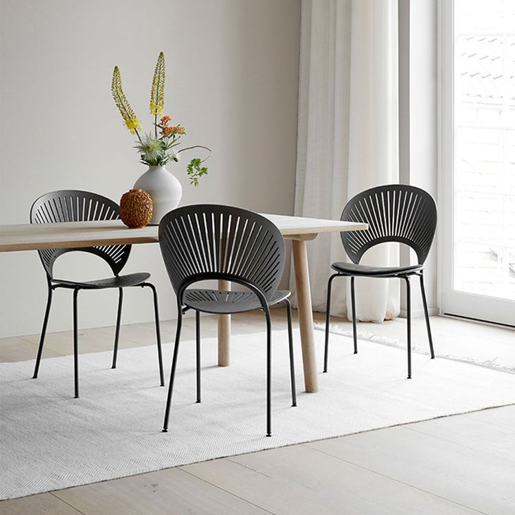 Scandinavian Style Open Back Dining Side Chair with Metal Legs Armless Side Chairs for Home