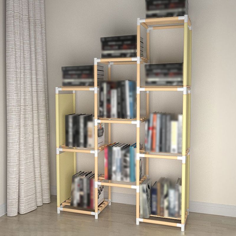 Contemporary Style Bookshelf Open Back Solid Wood in Natural Book Shelf
