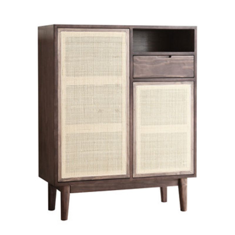 Contemporary Cabinet 4 Shelves With Doors Pine Squared Legs Accent Cabinet