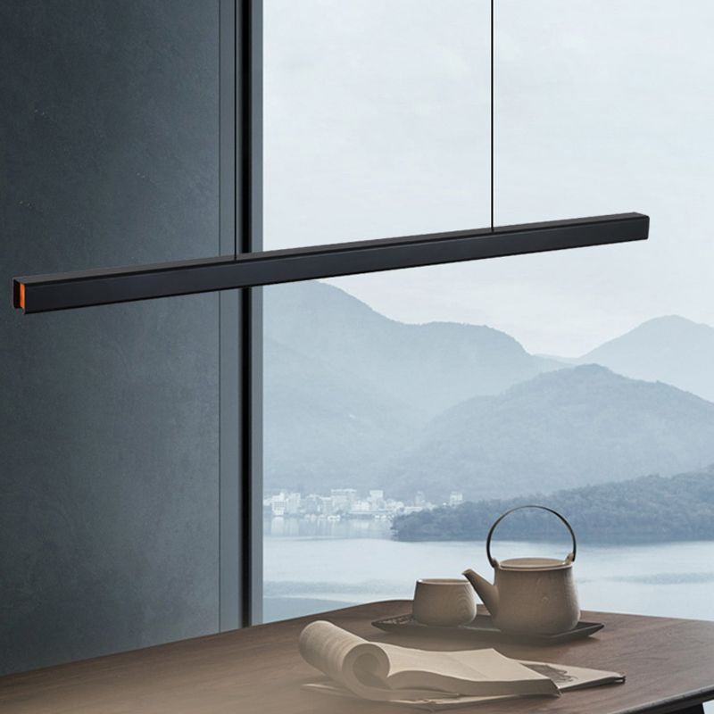 Black Metal Island Light Fixtures Modern Linear Restaurant Hanging Lamp with Acrylic Shade